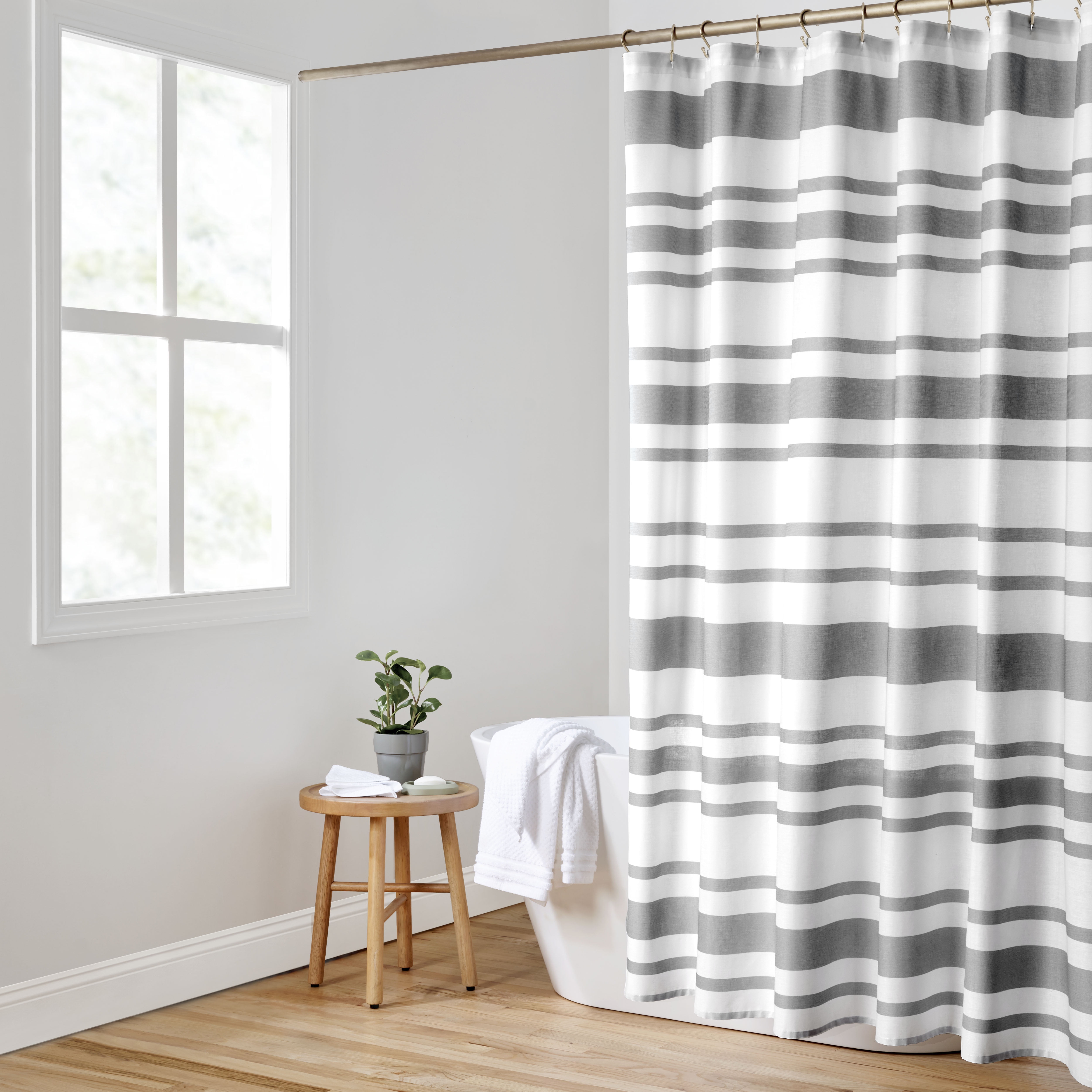 Gap Home Yarn Dyed Mixed Stripe Organic Cotton Shower Curtain, Charcoal