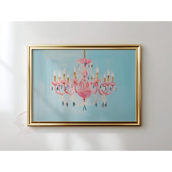Pink Chandelier Wall Art, Preppy Maximalist Decor Home Decor UNFRAMED Poster, Wall Art for Decor, Present, 8x12