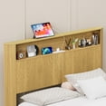 thumbnail image 5 of Queen Bed Frame with Bookcase Headboard, Wooden Platform Bed Frame Queen Size with Charging Station, Noise Free, No Box Spring Needed, Natural, 5 of 9