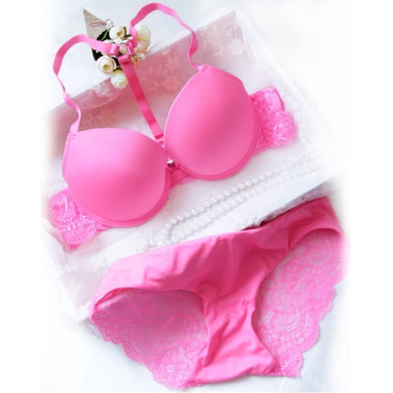 Wuffmeow Women Front Closure Lace Racer Back Racerback Push Up Bras Seamless Bra +Thong