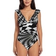 thumbnail image 2 of Goofa 3D Vortex Illusion Print Women's Ruffled One Piece Swimsuit V Neck, 2 of 7