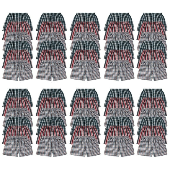 SOCKS'NBULK 60 Pack Wholesale Men's Tag Free Woven Boxer Shorts, Relaxed Fit, Underwear Bulk for Men, Donations Shelters Assorted Color Cases (X-Large)