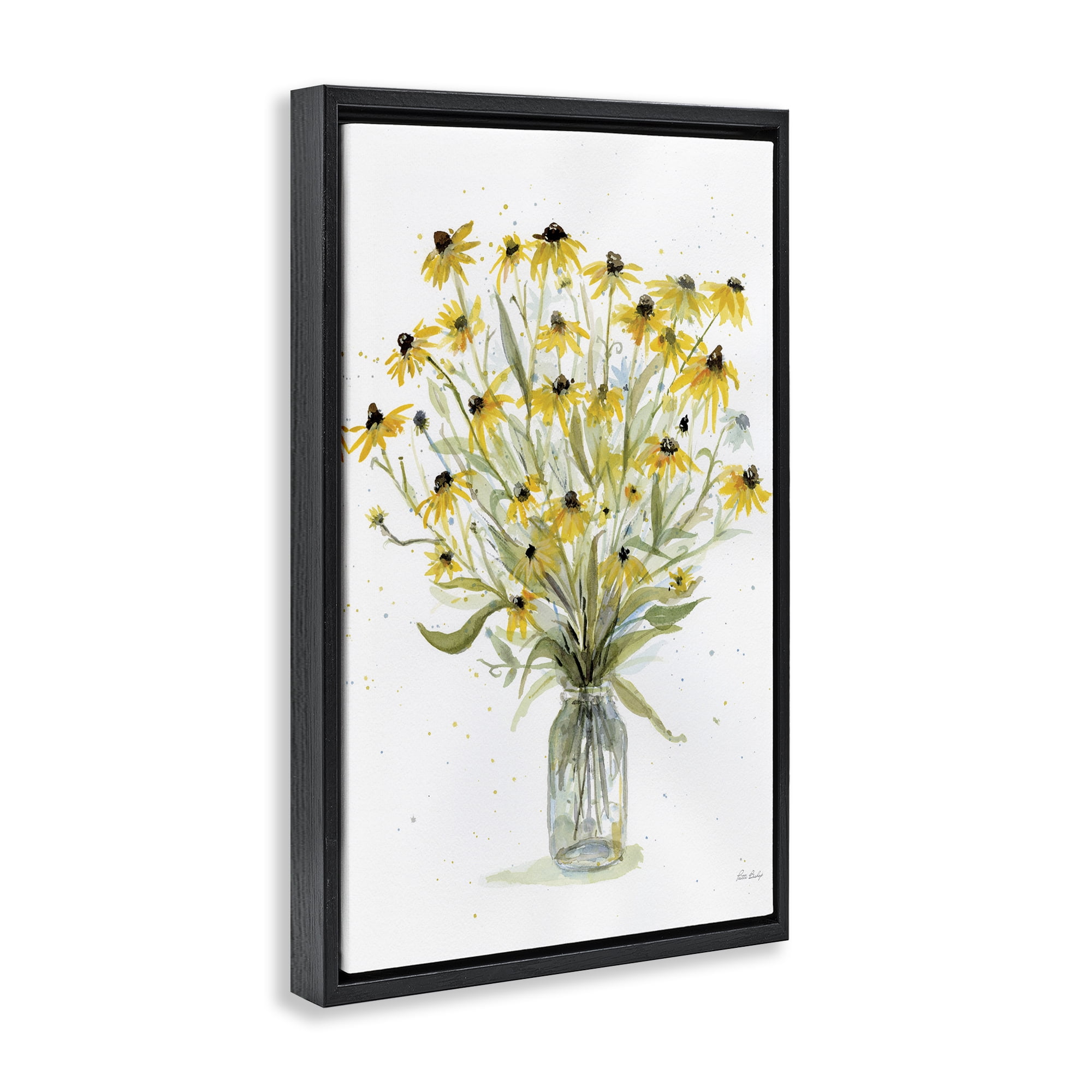 Stupell Industries Black-Eyed Susans Botanical & Floral Painting Black Floater Framed Art Print Wall Art, 17 x 25