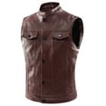 thumbnail image 3 of GHSOHS Mens Leather Vest Coat Solid Pocket Button Stand Collar Lunch Break Leather Vest Casual Jacket Outerwear Vests with Pocket gifts for men M, 3 of 5