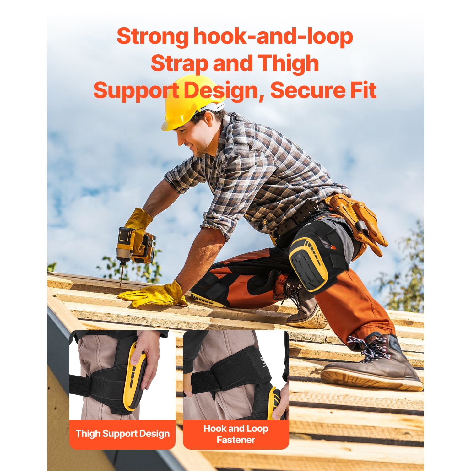 KFFKFF Knee Cushions for Labor, Enhanced Durable Construction Knee Cushions with 2 Additional Straps, Non-Slip Foam Gel Knee Cushions, Unisex, for Horticulture Flooring Roofing and Sanitation