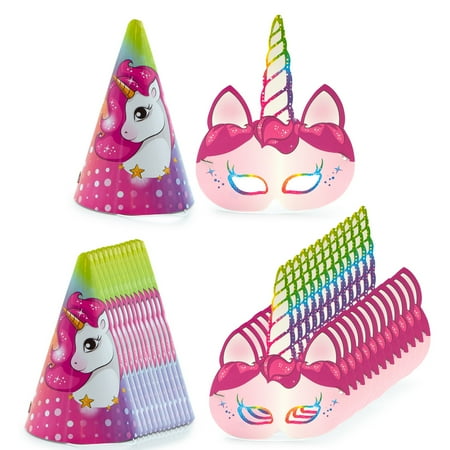 DG Sports (24 Piece) Set Unicorn Party Hats For Kids With Mask Unicorn Birthday Decorations For Girls Party Supplies