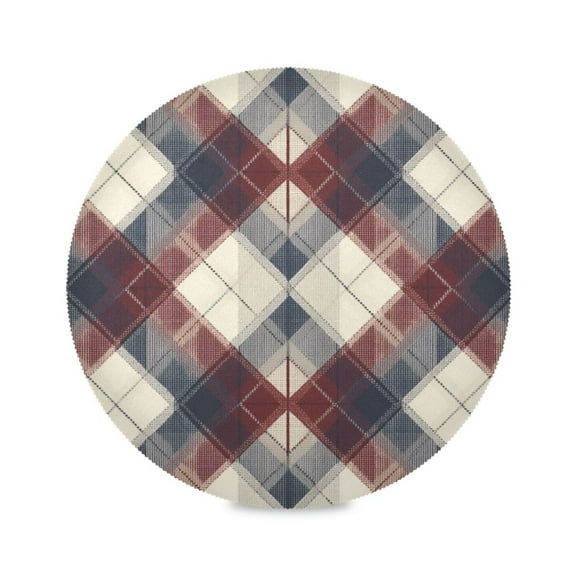 Round Placemat Heat Resistant & Wrinkle-Free Dining Table Decor Placemat For Home & Weddings Plaid in Navy Blue