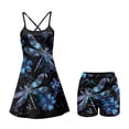 thumbnail image 5 of Yuyamidu Blue Dragonfly Women Workout Tennis Dress with Built-in Shorts, Floral Cross Back Shoulder Straps Sleeveless Golf Dress with Pockets, Size M, 5 of 7