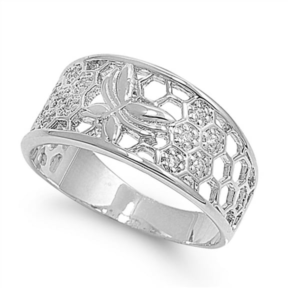 Clear CZ Honeycomb Butterfly Nature Ring 925 Sterling Silver Band White Jewelry Female Size 6