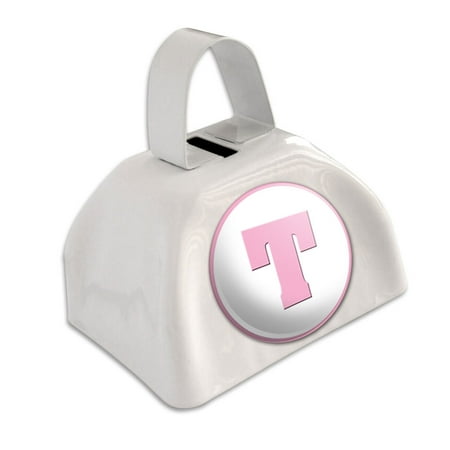 Letter T Initial Baby Girl Block Font Pink Shower White Cowbell Cow Bell