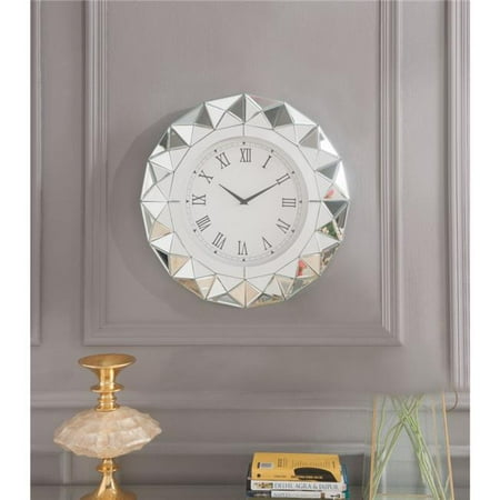 Benzara Bm185416 Wood Mirror Round Og Wall Clock 44 White Benzara Bm185416 Wood Mirror Round