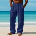thumbnail image 6 of Dresfit Men's Linen Pants Spring Drawstring Wide Leg Pants Big and Tall Open Bottom Beach Pant Baggy Summer Breathable Elastic Waist Slacks Dark Blue 3XL, 6 of 6