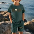 thumbnail image 2 of Fshinging Children Clothes Set Summer Letter Print Shorts Suit Short Sleeve Tops 2 Piece Set Ensemble Vêtements Garçon, 2 of 5