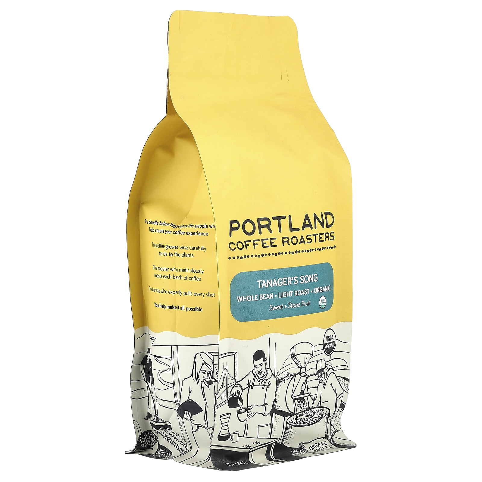 Portland Coffee Roasters Light Roast Whole Bean Organic Tanager's Song Coffee 12 oz