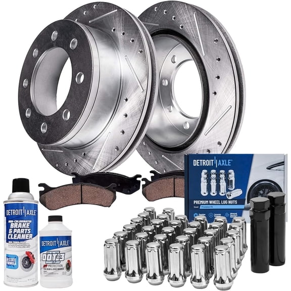 Detroit Axle - Front Brake Kit for Chevy GMC Silverado Sierra 1500 2500 3500 HD Yukon XL Avalanche Suburban 2500 Express Savana 2500 3500 Cadillac DeVille Hummer H2,  Lug Nuts Brake Rotors Pads