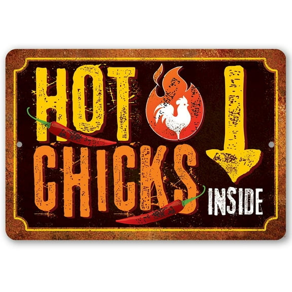 Chicken Coop Sign - Hot Chicks - Durable Metal Sign - Use Indoor/Outdoor - Cute and Funny Chicken Farm Decor Under $20 (8" x 12")