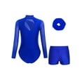 thumbnail image 2 of Aislor Aislor Kids Girls Sparkly Long Sleeve Gymnastics Leotard Bodysuit Biketard with Tumbling Dance Shorts Hair Tie Set Blue 12, 2 of 6