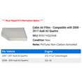 thumbnail image 2 of Cabin Air Filter - Compatible with 2008 - 2017 Audi A5 Quattro 2009 2010 2011 2012 2013 2014 2015 2016, 2 of 2