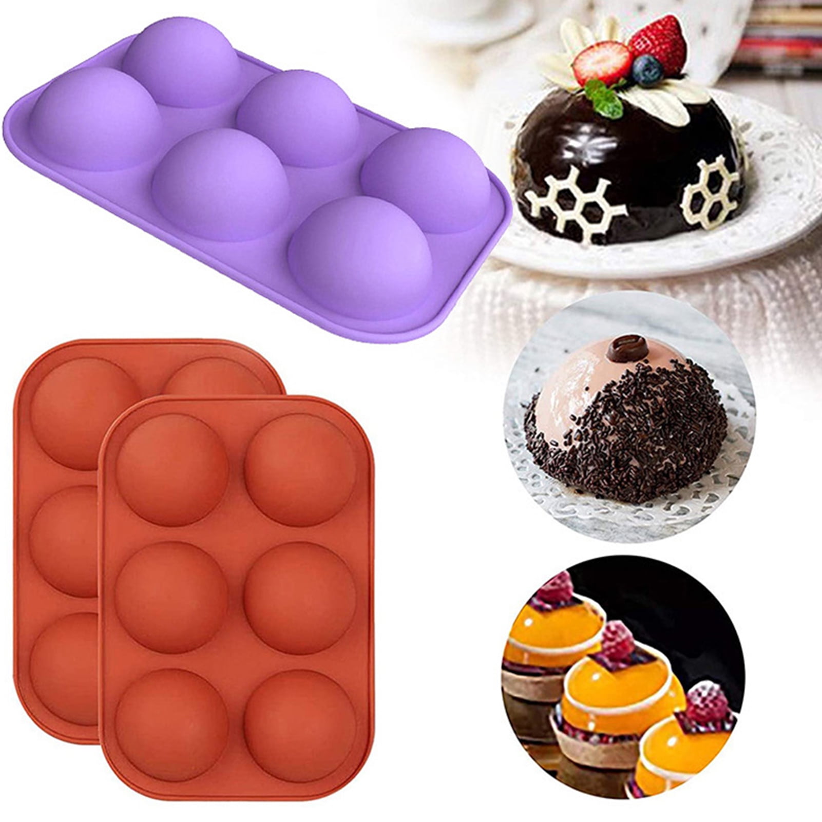 Frcolor Bestomz 6-Cavity Half Circle Silicone Mold for DIY Chocolate Desserts Ice Cream Bombes Cakes Soap Resin Items Making, Adult Unisex, Size: 29x17x3CM