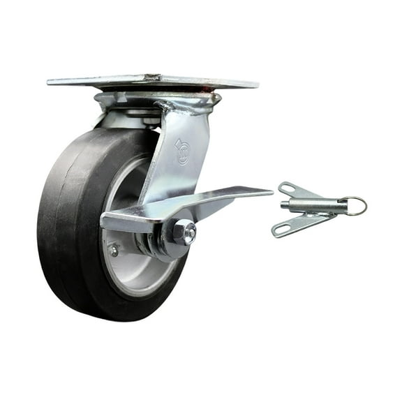 6 Inch Rubber on Aluminum Caster with Ball Bearing and Brake/Swivel Lock SCC