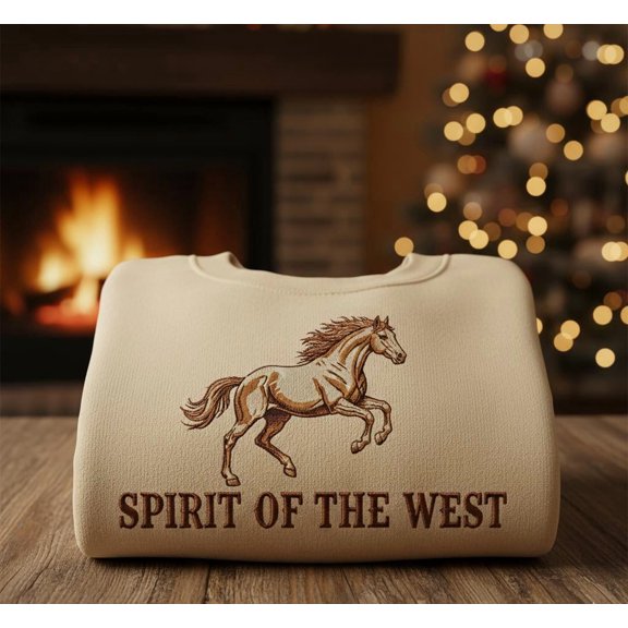 Custom Spirit of the West Embroidered Sweatshirt, Western Horse Pullover for Cowgirl Lovers, Rustic Country Style Gift