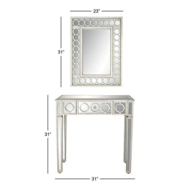 Decmode modern 2 piece wood and glass wall mirror and console table set deals