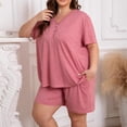 thumbnail image 2 of Domzest Womens Plus Size Short Pajama Sets V Neck Button Up Top & Drawstring Elastic Waist Shorts with Pockets 2026 Summer Loose Fit Sleepwear Sets Pink 2XL, 2 of 7