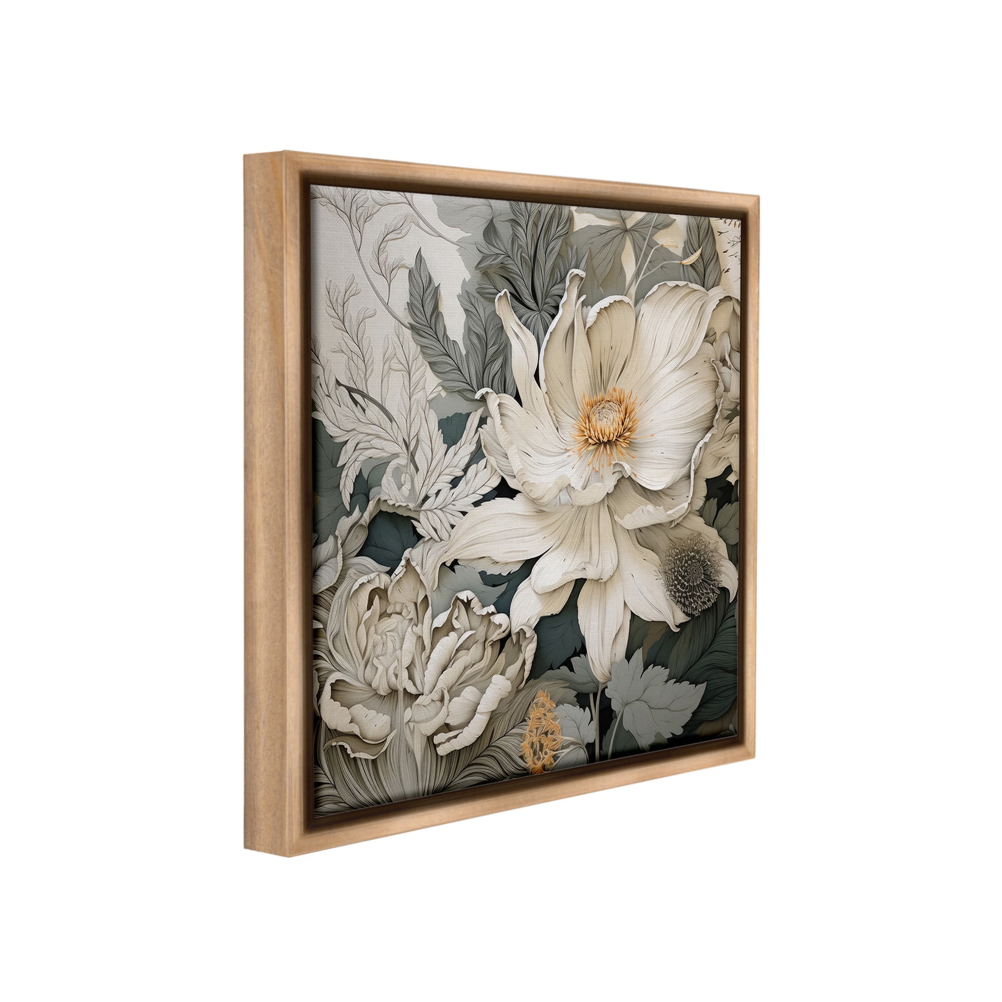 Stupell Industries Vintage Curling Petals Botanical & Floral Painting Brown Floater Framed Canvas Art Print Wall Art, 25 x 25
