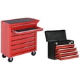 thumbnail image 1 of Ensemble de Rangement d'Outils Verrouillable Rouge de 2 Pcs, Armoire à Outils Roulante en Acier à 7 Tiroirs avec Roues et Boîte à Outils Portable à 4 Tiroirs avec Poignée pour Garage, Atelier et Organisation d'Entrepôt, 1 of 7