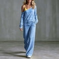 thumbnail image 6 of vdgthytj 2 Piece Sets for Women Striped Long Sleeve off Shoulder Tops Wide Leg Pants Fall Casual Loungewear Outfits(Small,Blue), 6 of 6