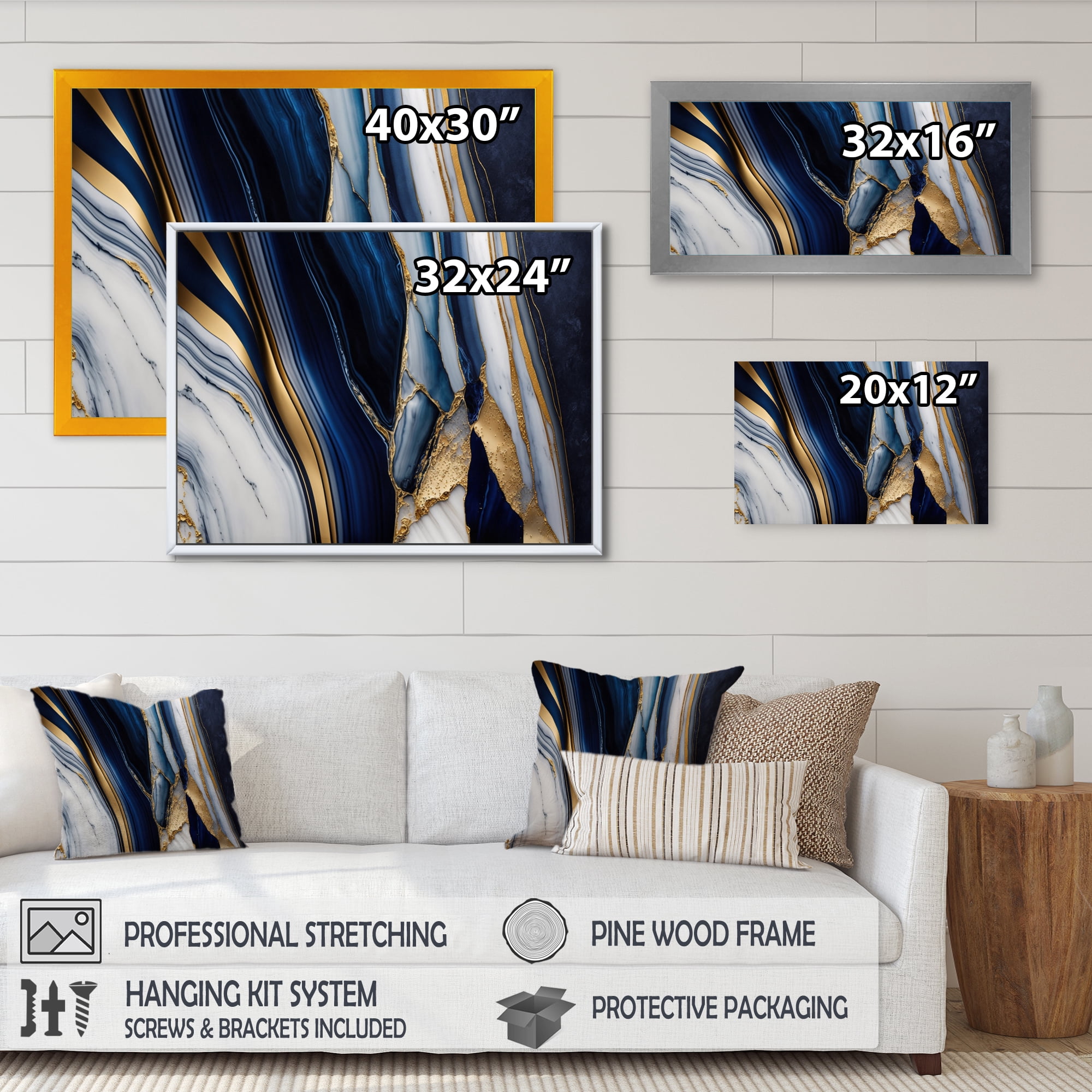 Designart Abstract Geode Waves Blue IV Canvas Wall Art