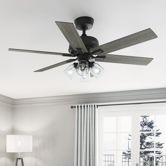 Hunter - Fonthill Indoor Ceiling Fan With Light, Remote, 52-inch, Matte Black, Casual-style, 6-speed DC Motor, Quick Installation, Energy Star, 52903