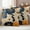 Yellow Navy Beige, variant on Yellow Florals Outdoor Waterproof Pillow Covers, Botanical Pastoral Spring Retro Beige Decorative Square Throw Pillowcase Sofa Cushion Sham for Patio/Couch/Chair, 16"x16" 2 Pack