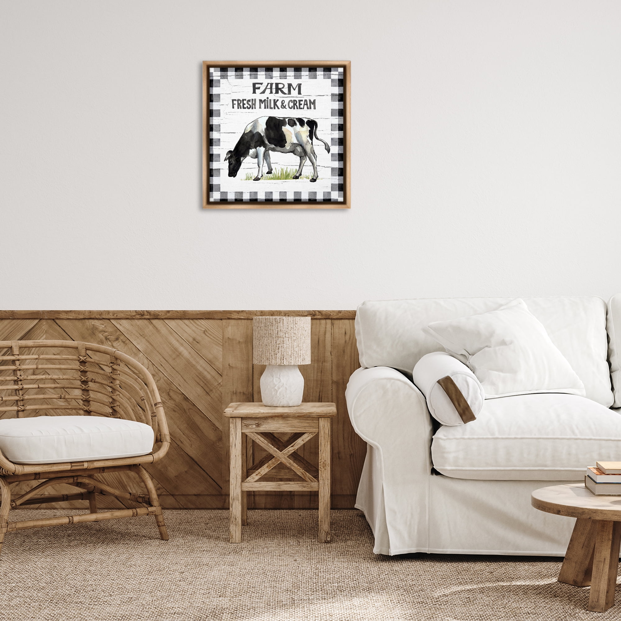 Stupell Industries Spring Cow with Border Animals Painting Brown Floater Framed Canvas Art Print Wall Art, 25 x 25