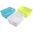 thumbnail image 2 of 3-Pack Plastic Storage Basket - Woven Basket Bins Organizer, 9.75-Inch x 7.5-Inch x 4-Inch, 2 of 6