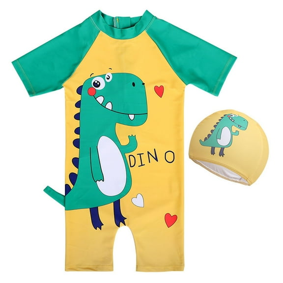 Gerichy Boys Swim Set, 2T 3T 4T 5T Swimsuit Boys Toddler Boys Wear Children's Zipper Beach Cartoon Printed Swimsuit Swimming Trunks Boys Conservative Swim Cap Swimsuit Three Piece Set