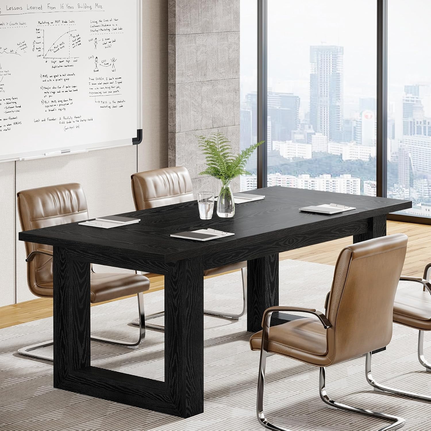 Tribesigns 63-Inch Executive Desk Large Computer Table with Solid Wooden Base, Work Desk for Home Office (Black)