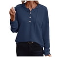 thumbnail image 2 of Free Shipping Womens Fall Hoodies Casual Long Sleeve Drawstring Button Collar Shirts Trendy Lightweight Hooded Sweatshirt, 2 of 6