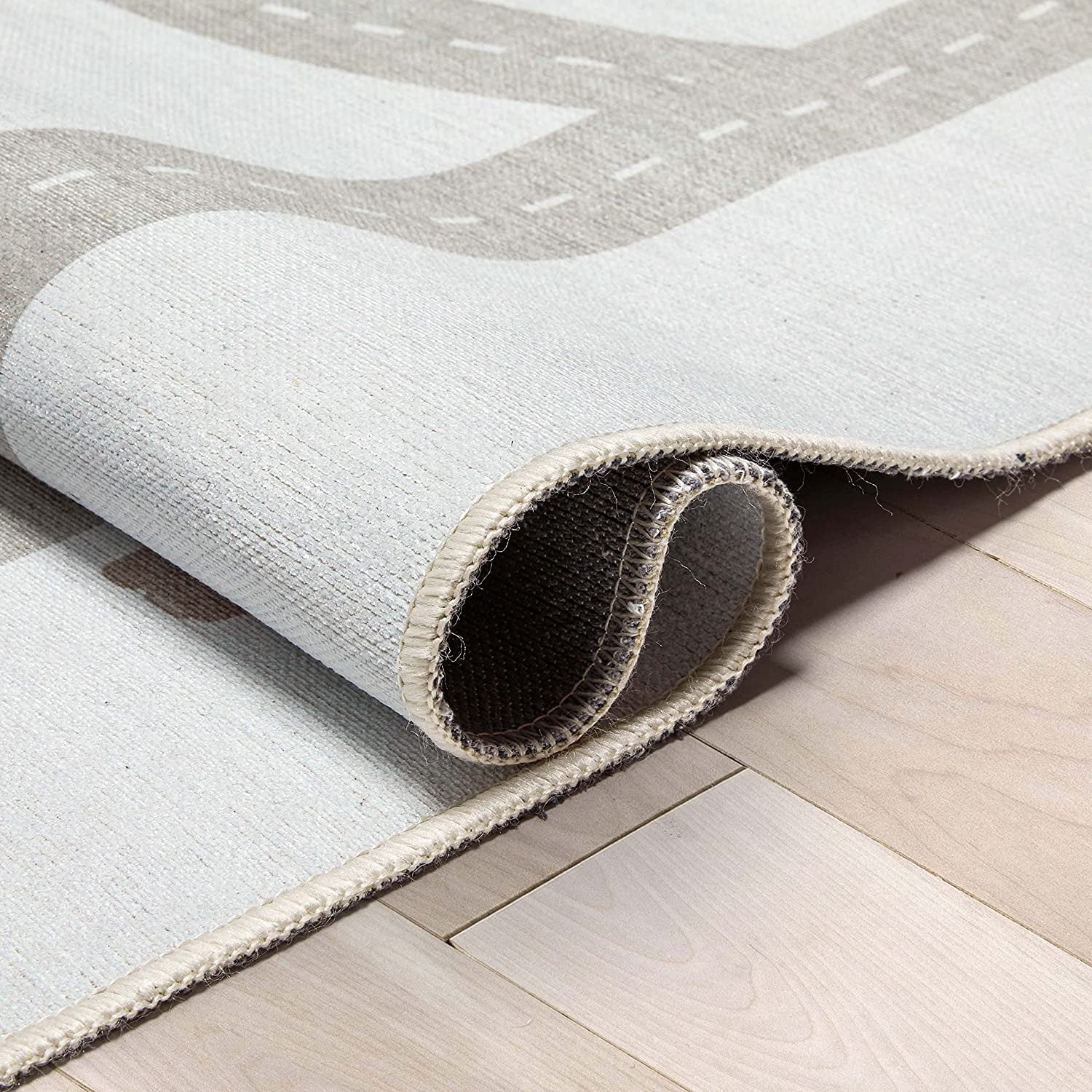 Well Woven Kids Rugs Playful Roads Modern Cartoon Grey Printed Distressed Machine Washable 5' x 7' Area Rug