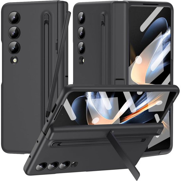 Compatible Samsung Galaxy Z Fold 4 Case with S Pen Holder and Slim S Pen,Kickstand Hinge Case for Samsung Z Fold 4 Case Screen Protector,Samsung Fold 4 Case Galaxy Fold 4 Phone Case Black