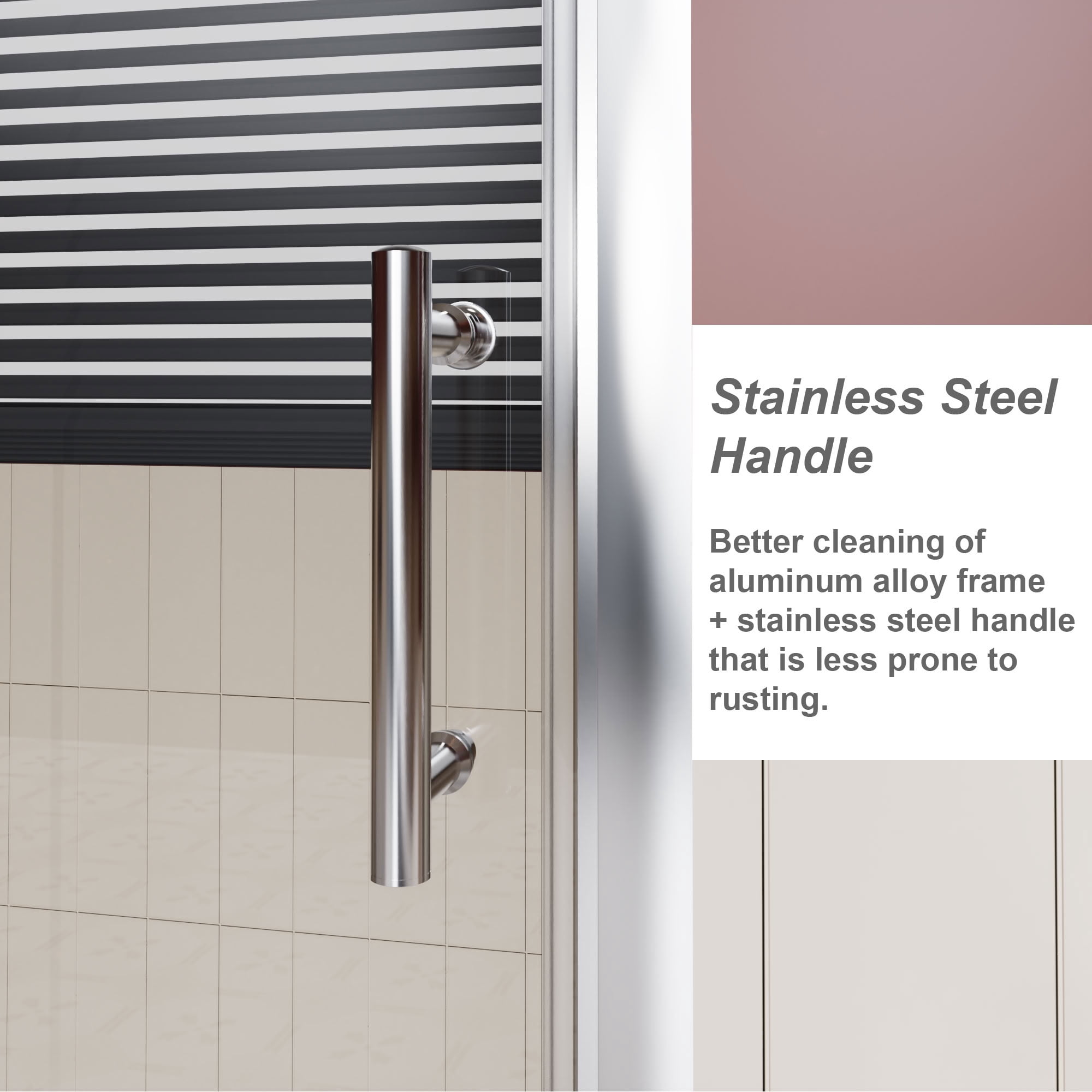 MAYEERTY Single Sliding Shower Door, 1/5" Tempered Glass with Stainless Steel Handle, Waterproof & Reversible Installation
