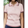 thumbnail image 6 of Women'S Short Sleeve Sweater Tops Lapel V Neck Shirts Cable Knit Loose Blouse Casual Outfits Pink S, 6 of 10