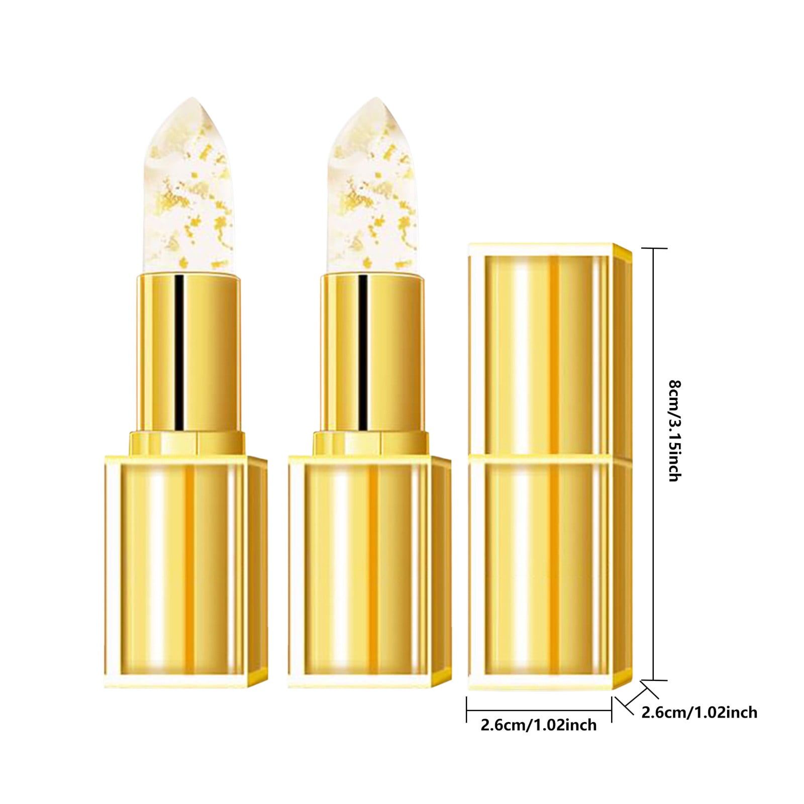 Mcolor 2 Pcs Transferproof Color Changing Lipstick, Imaginary Lip Gloss for Women, Gold Foil Crystal Ph Lipstick Color Changing Moisturizing Glossy Shine Lip Gloss