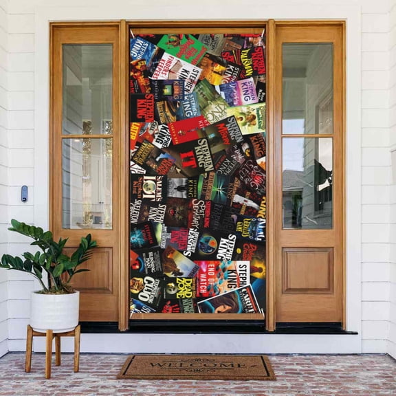 Door Cover Decoration Stephen king Book Cover Collage Hanging Banner Backdrop Tapestry Outdoor Party Decor 72.8 x 35.4 Inch