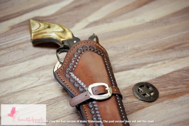 Genuine Leather Gun Holster Buckle Belt Handcrafted Revolver Cowboy Western- Barrel size :"4-5"