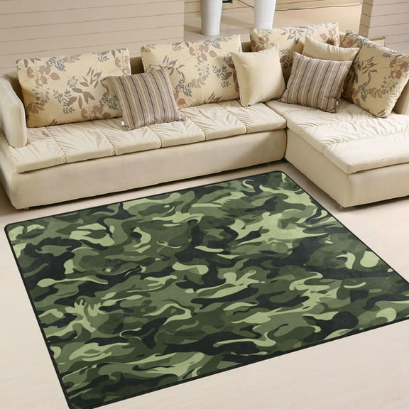 Area Rug Indoor 63"x48"in Non-Slip Wear Resistant Floor Mats Soft Large Carpets for Living Room Bedroom Home Decor Green Army Camouflage