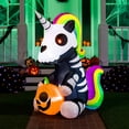 thumbnail image 1 of Joiedomi Esqueleto inflable de Halloween de 5 pies, decoración de Halloween al aire libre, decoraciones de Halloween, esqueleto sentado, unicornio con LED para decoraciones de Halloween en el exterior, 1 of 5