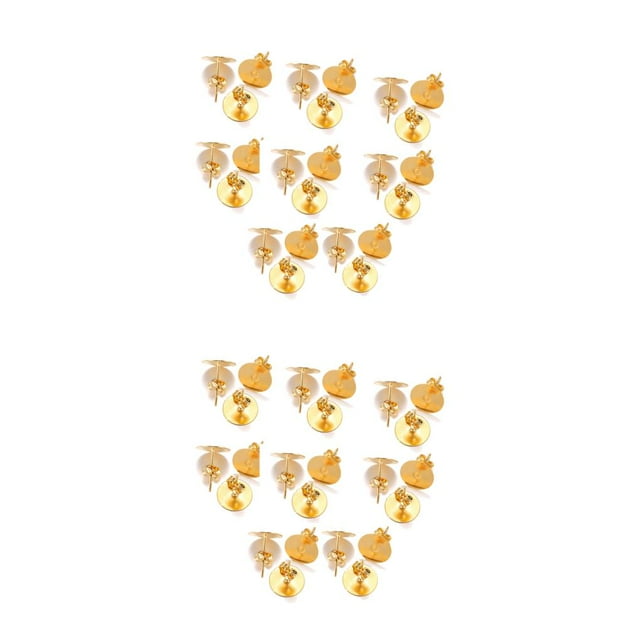 bedienty 100 Sets Ear Stud Tray Making Findings Earrings Stoppers Bottom Craft Hypoallergenic Earring Accessory Adults Using Gold Color/ 12mm 2Set