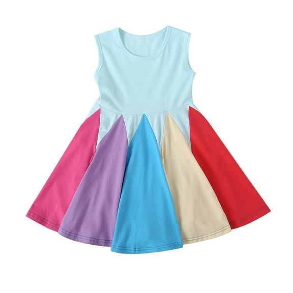 Lindreshi Baby Girl Dresses Clearance Toddler Kid Baby Girls Summer Stitching Dress Sleeveless Princess Dress
