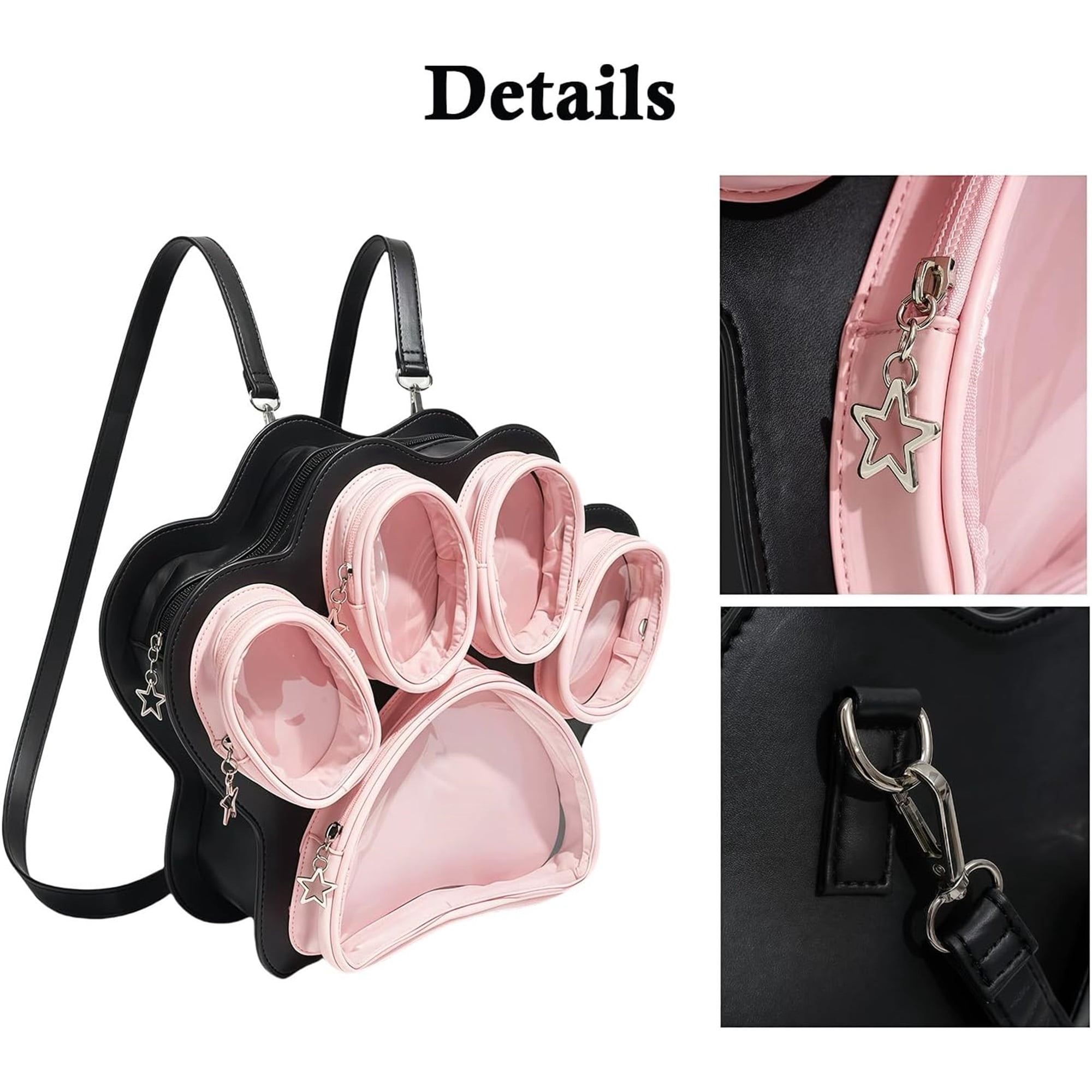 SQDWYGUO Cat Paw Ita Bag Kawaii Cute Backpack Ita Display Backpack with Clear Pocket Pretty Aesthetic Crossbody Shoulder Bag,Pink